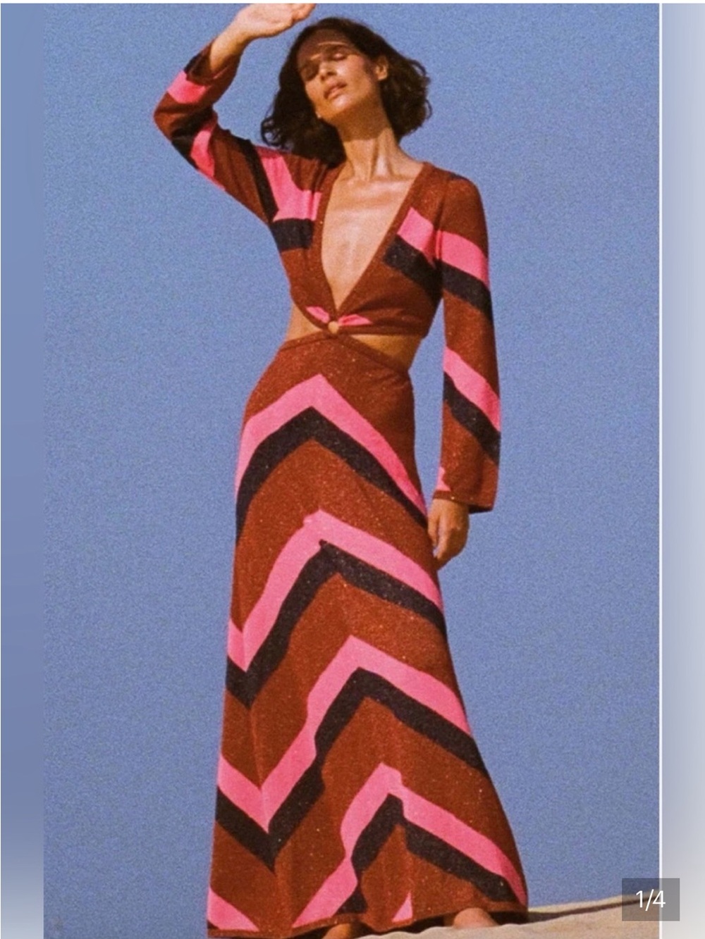 Spell Mylee Knit Maxi Gown in Brown, Pink & Black Chevron